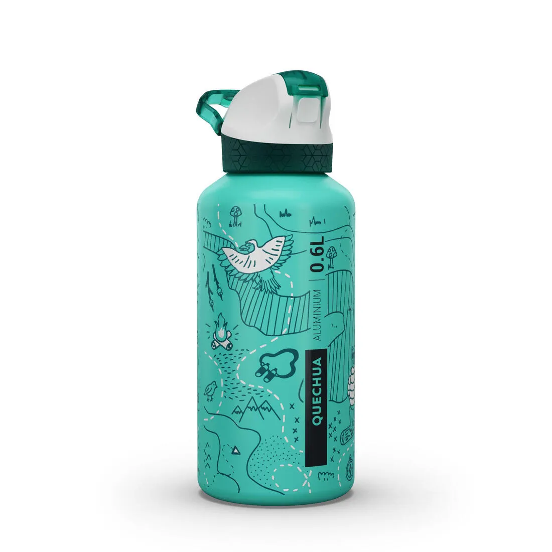 0.6L kids’ alum. water flask 500 with instant cap, pipette & straw for hiking