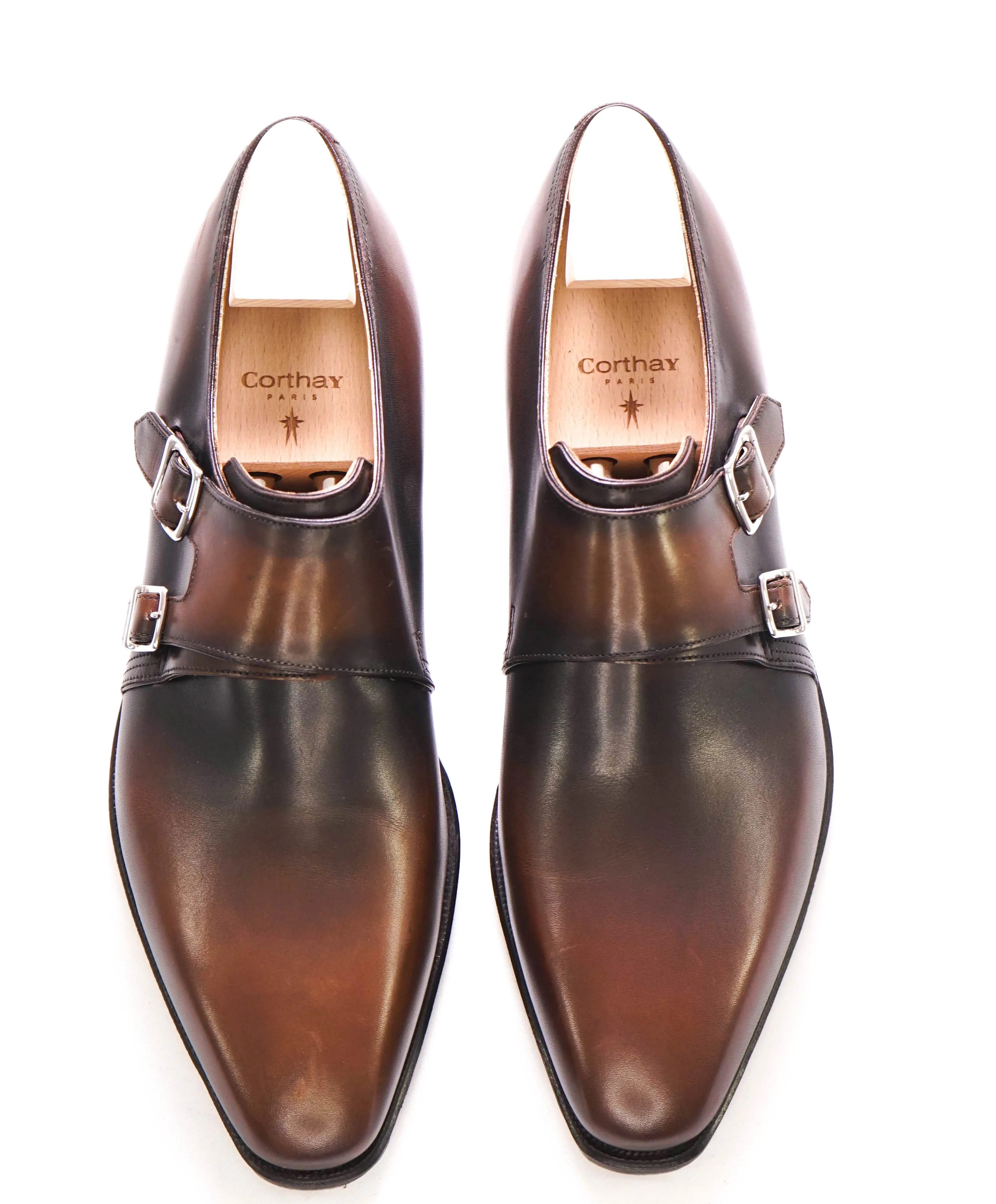 $2,360 CORTHAY - *TWIN* Double Monk Leather Shoes *SHOE TREES* - 9.5 US