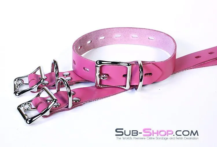 4787A      Locking Pink Leather Bondage Straps - 4 Sizes!