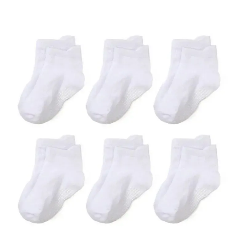 6 Pair Cotton Baby Anti-slip Boat Socks For Boys Girls Low Cut Floor Kids Toddler Sock With Rubber Grips For 0-7Years