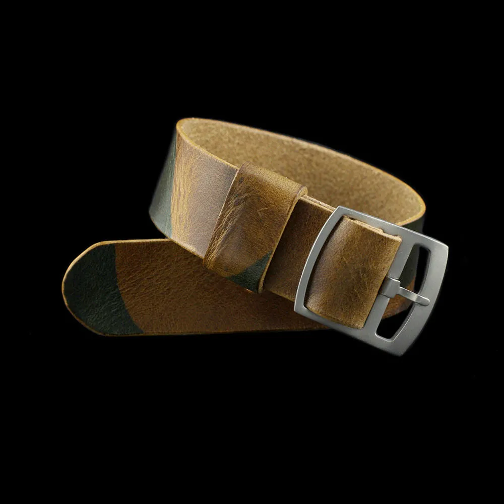 Adjustable One-Piece Leather Watch Strap, Military 101