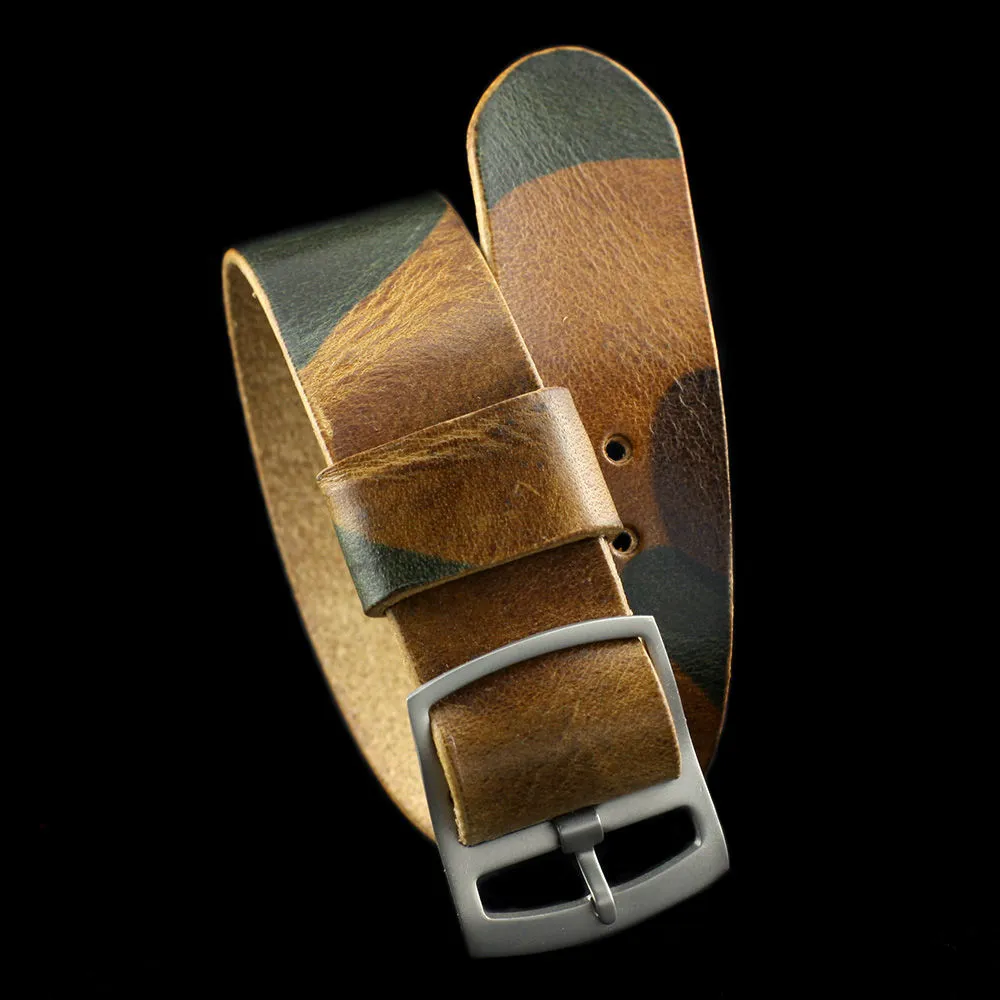 Adjustable One-Piece Leather Watch Strap, Military 101