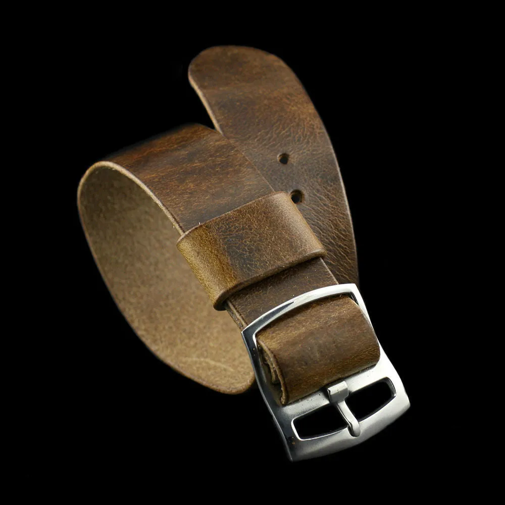 Adjustable One-Piece Leather Watch Strap, Military 102