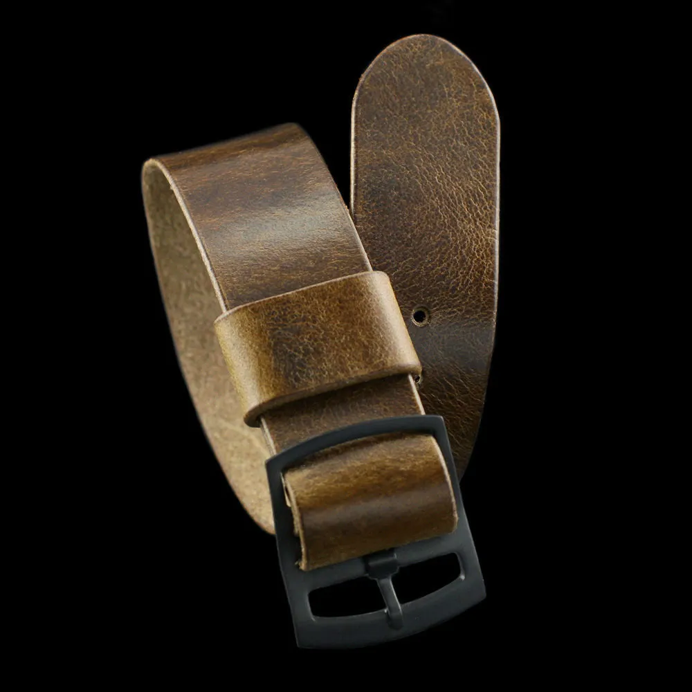 Adjustable One-Piece Leather Watch Strap, Military 102