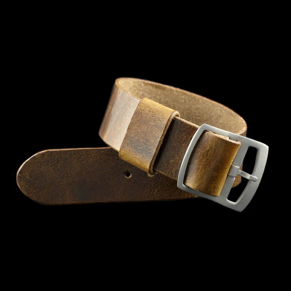 Adjustable One-Piece Leather Watch Strap, Military 102