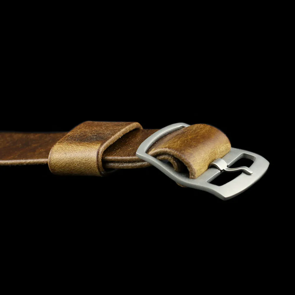 Adjustable One-Piece Leather Watch Strap, Military 102