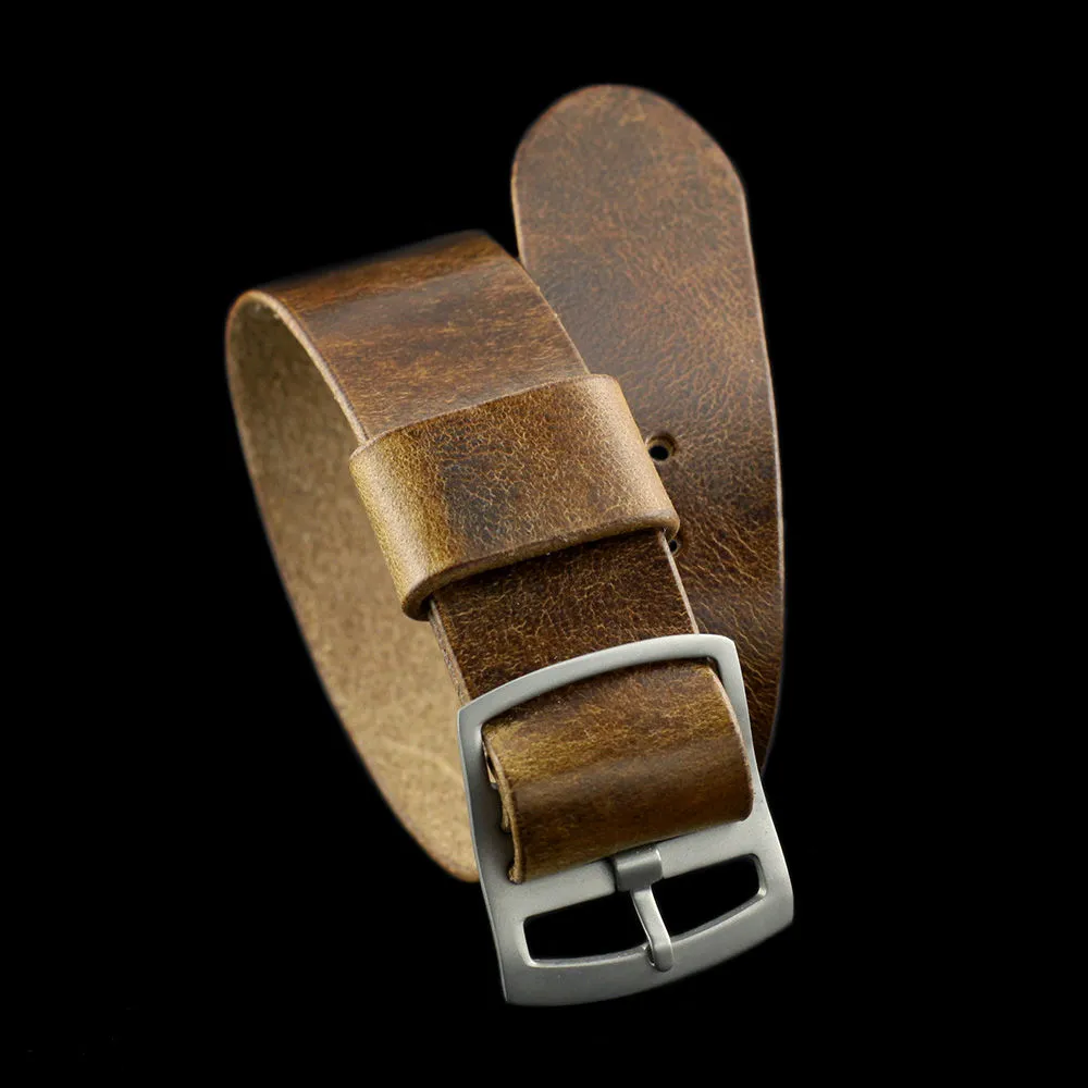 Adjustable One-Piece Leather Watch Strap, Military 102
