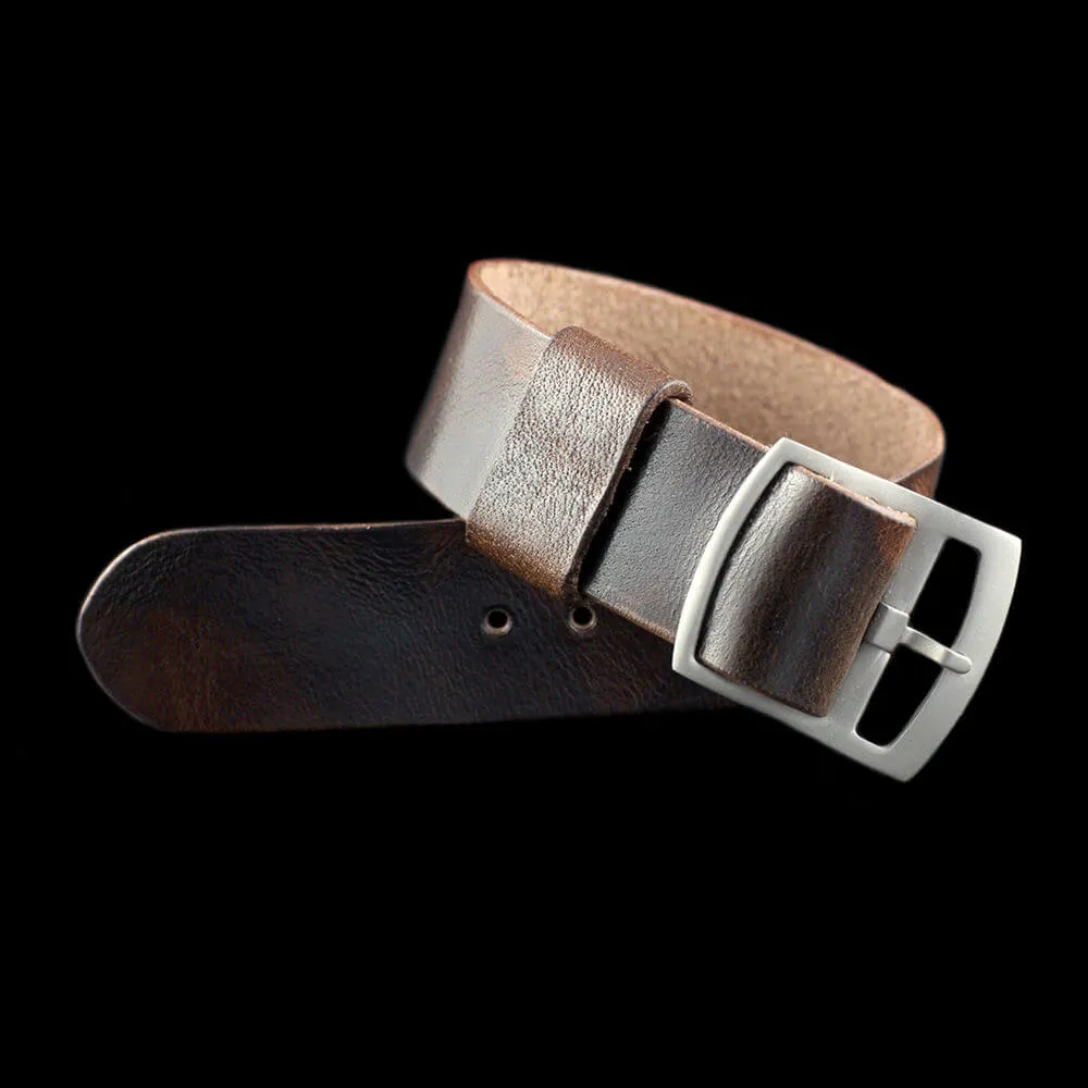 Adjustable One-Piece Leather Watch Strap, Military 103
