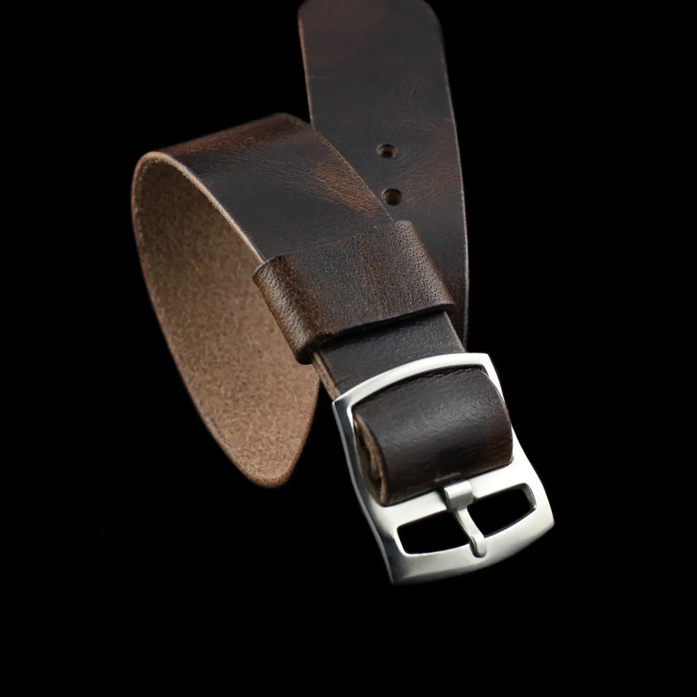 Adjustable One-Piece Leather Watch Strap, Military 103