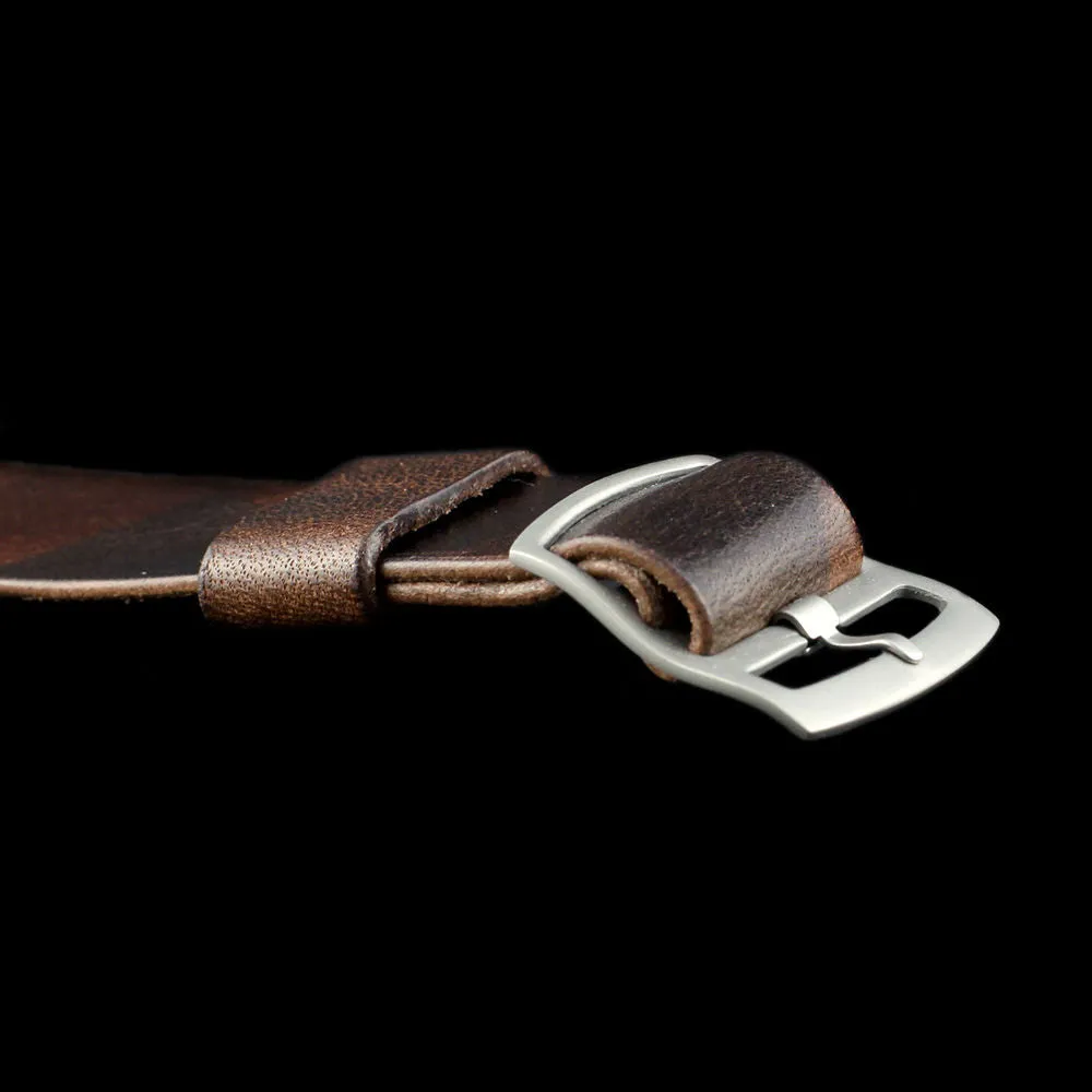 Adjustable One-Piece Leather Watch Strap, Military 103