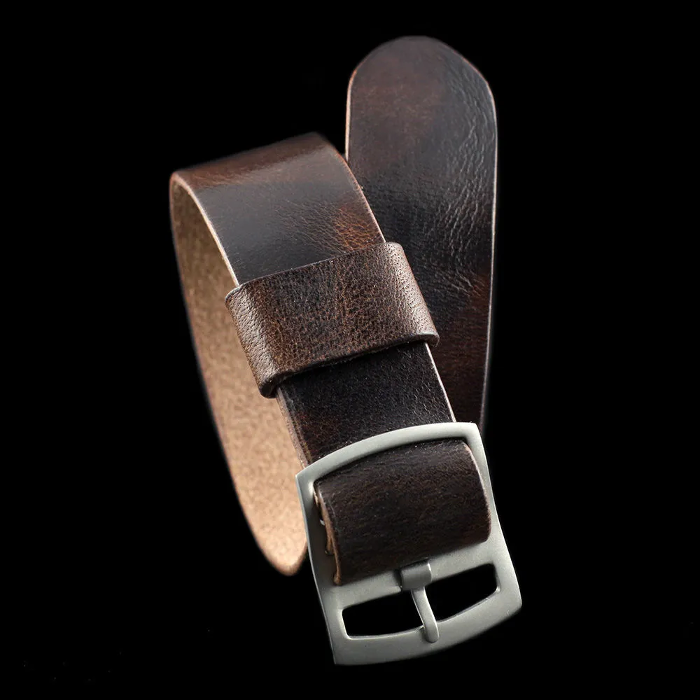 Adjustable One-Piece Leather Watch Strap, Military 103