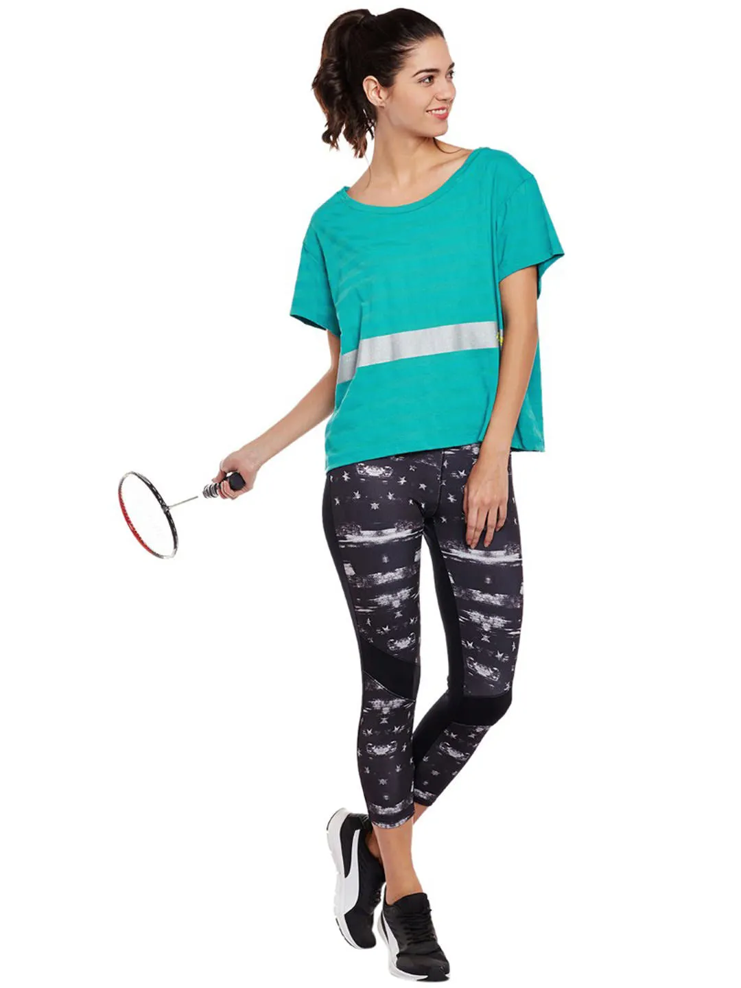 Alcis Women Blue Solid Boxy Training Top AKTRWTE1180302