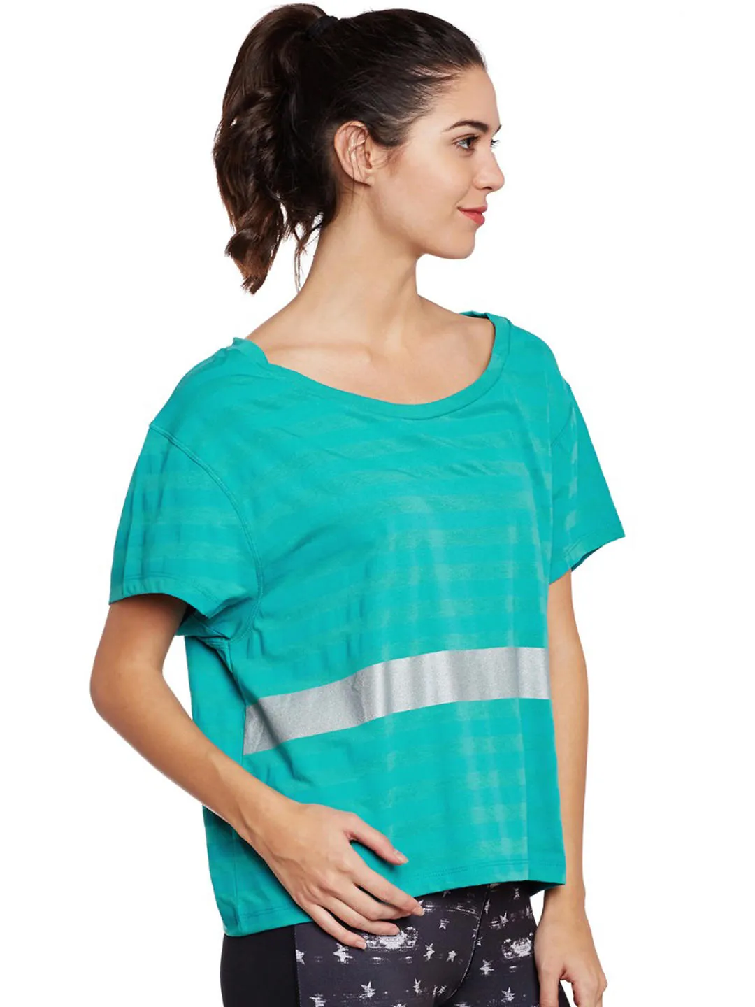 Alcis Women Blue Solid Boxy Training Top AKTRWTE1180302