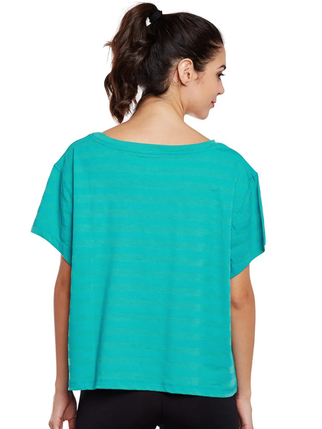 Alcis Women Blue Solid Boxy Training Top AKTRWTE1180302
