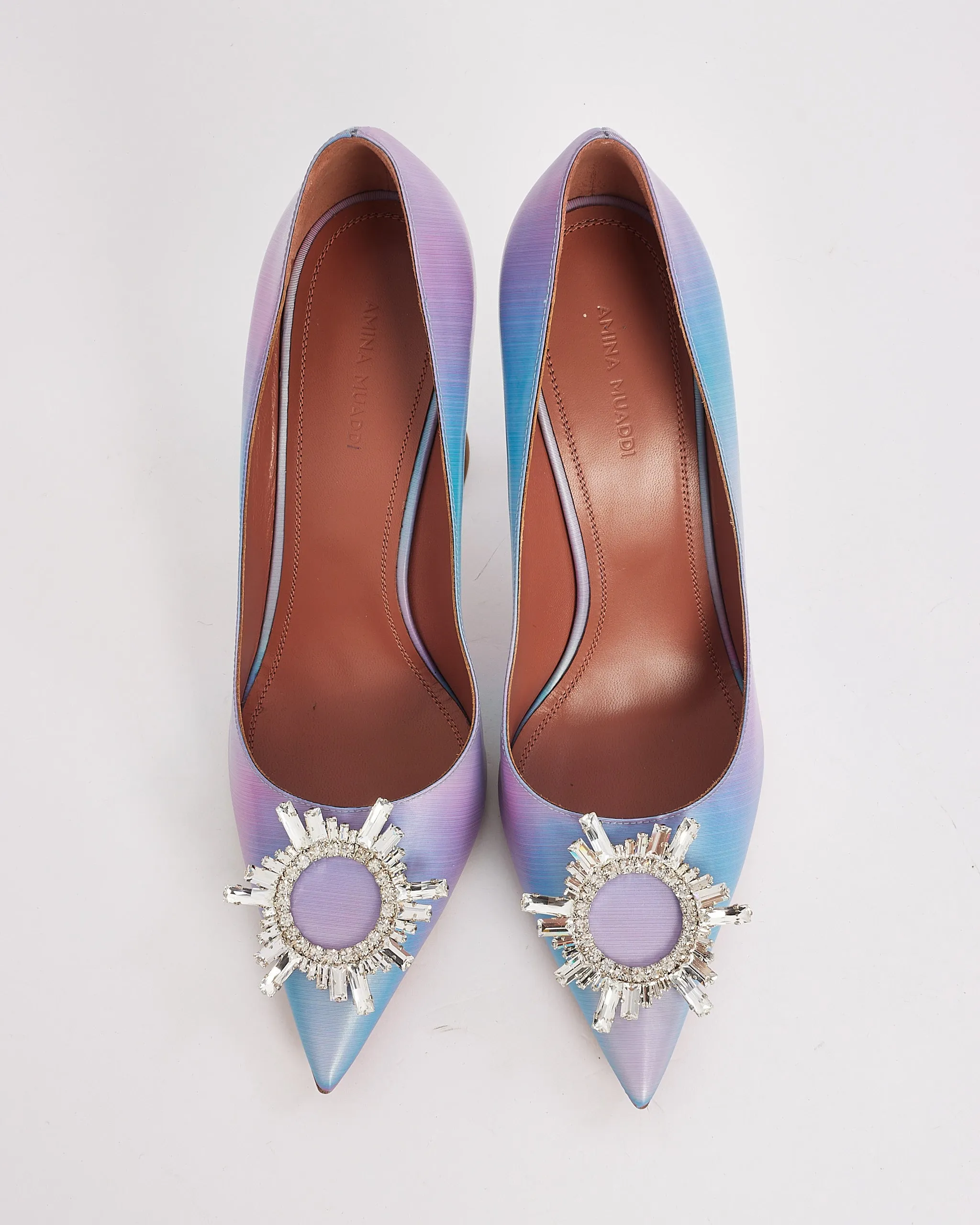 Amina Muadi Pink/Blue Leather Rainbow Fairy Shadow AM Crystal Begum Pumps - 40