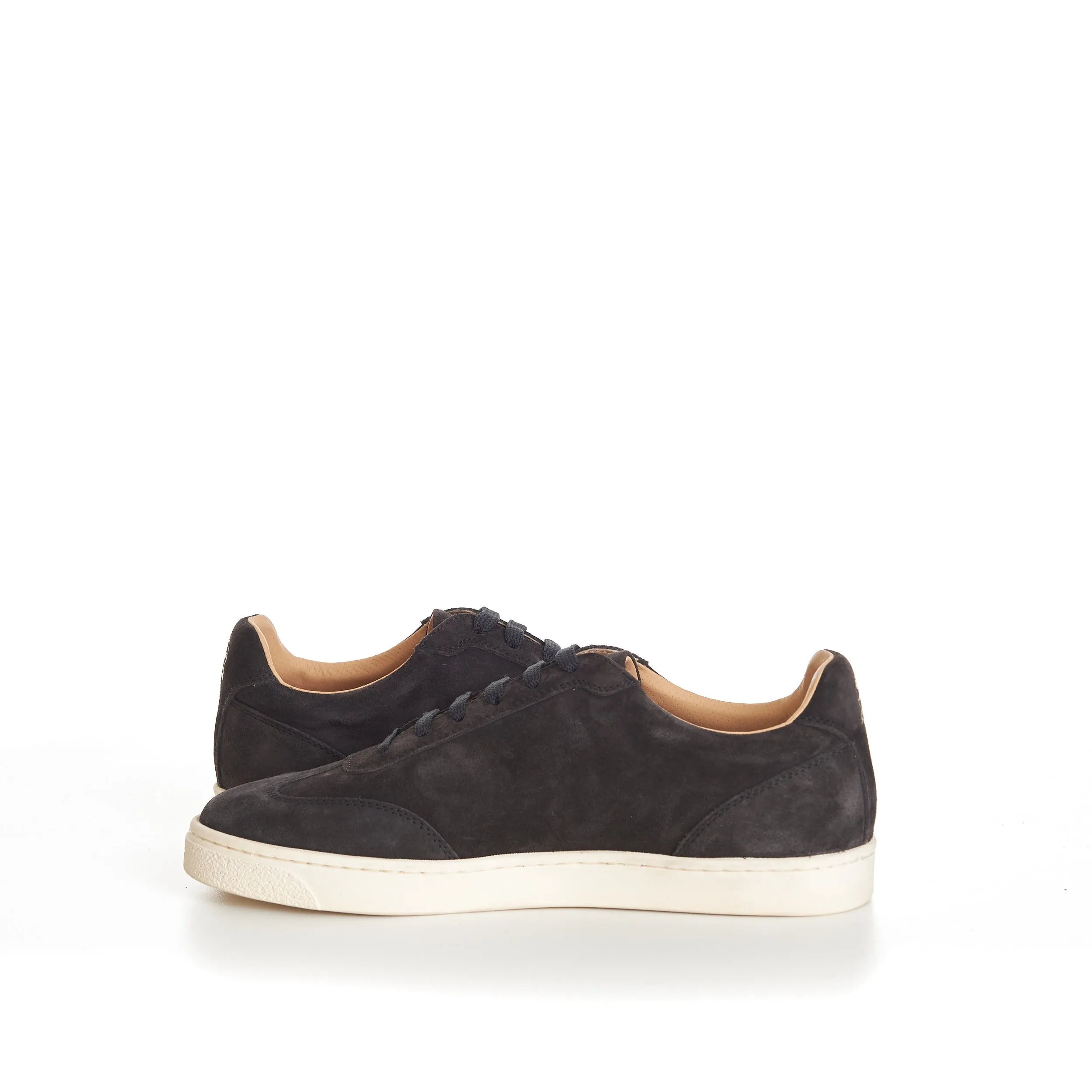 Anthracite Grey Suede Round Toe Lace-Up Sneakers