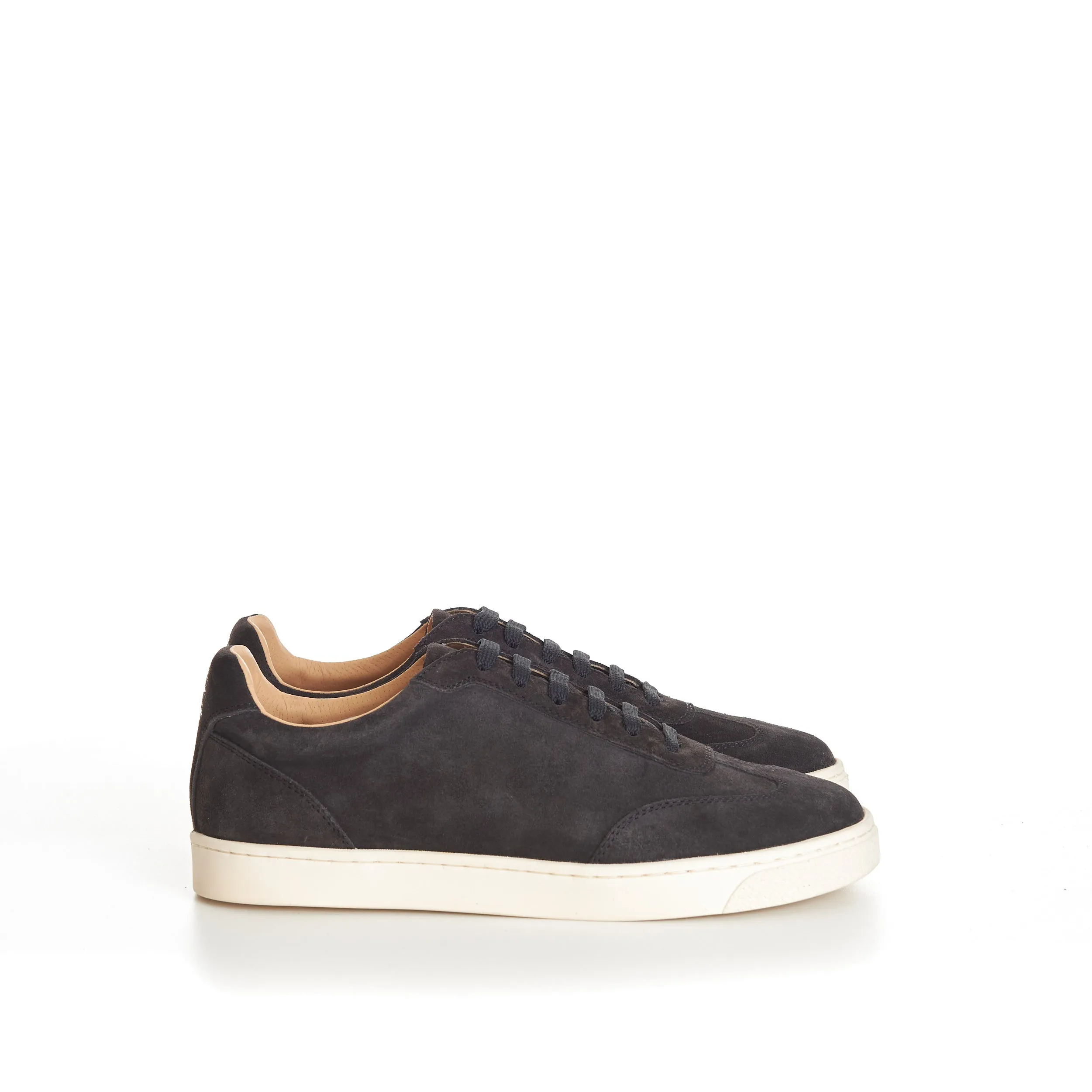 Anthracite Grey Suede Round Toe Lace-Up Sneakers