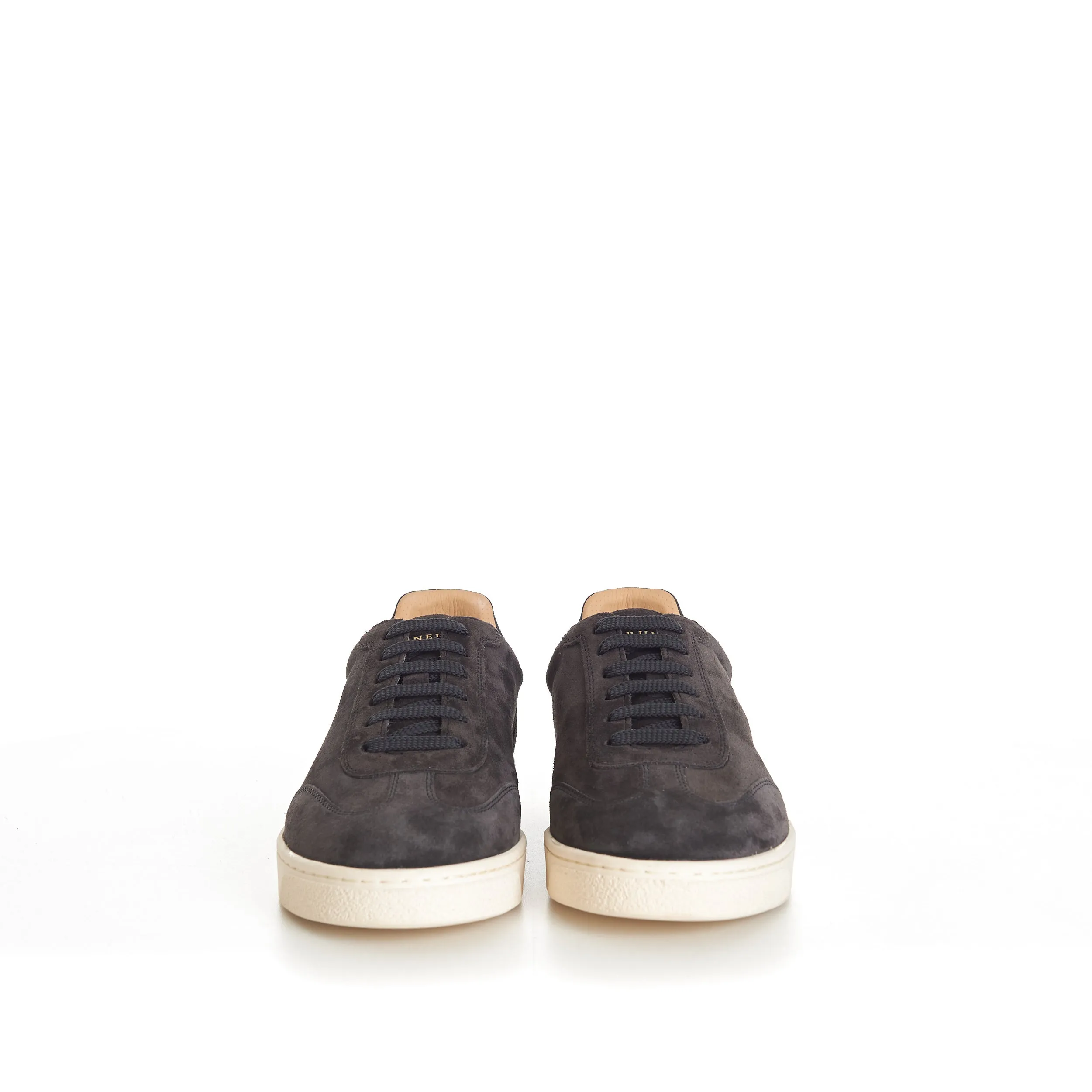 Anthracite Grey Suede Round Toe Lace-Up Sneakers