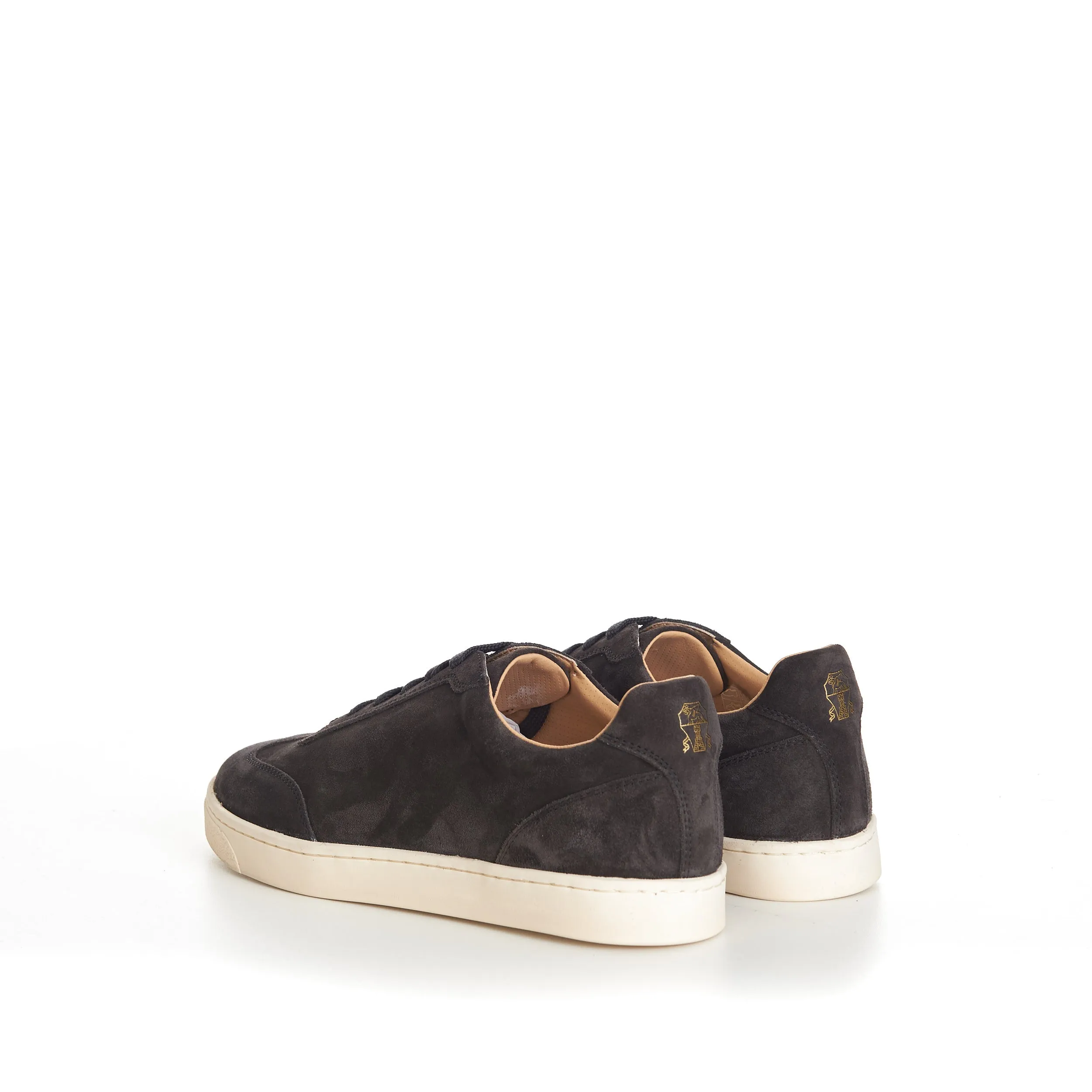 Anthracite Grey Suede Round Toe Lace-Up Sneakers