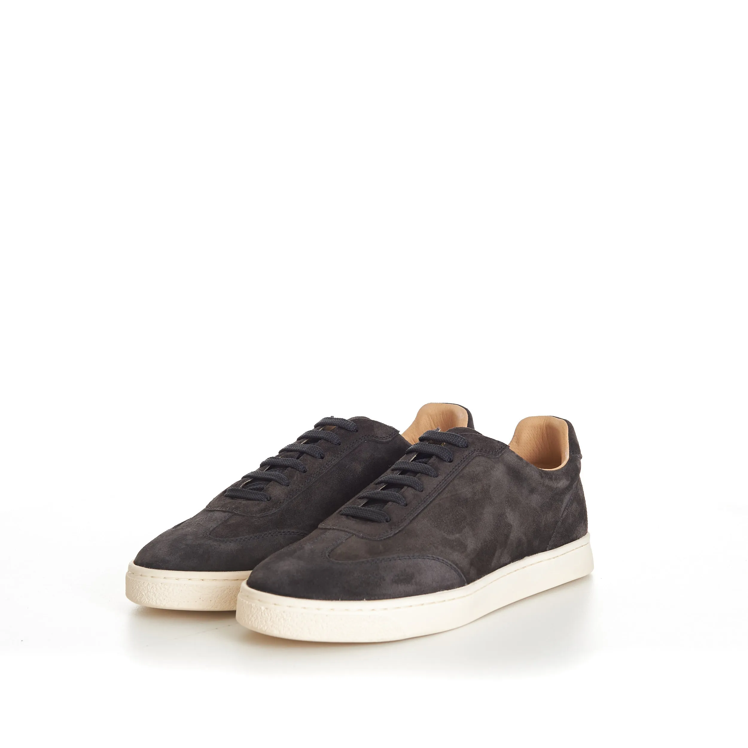 Anthracite Grey Suede Round Toe Lace-Up Sneakers
