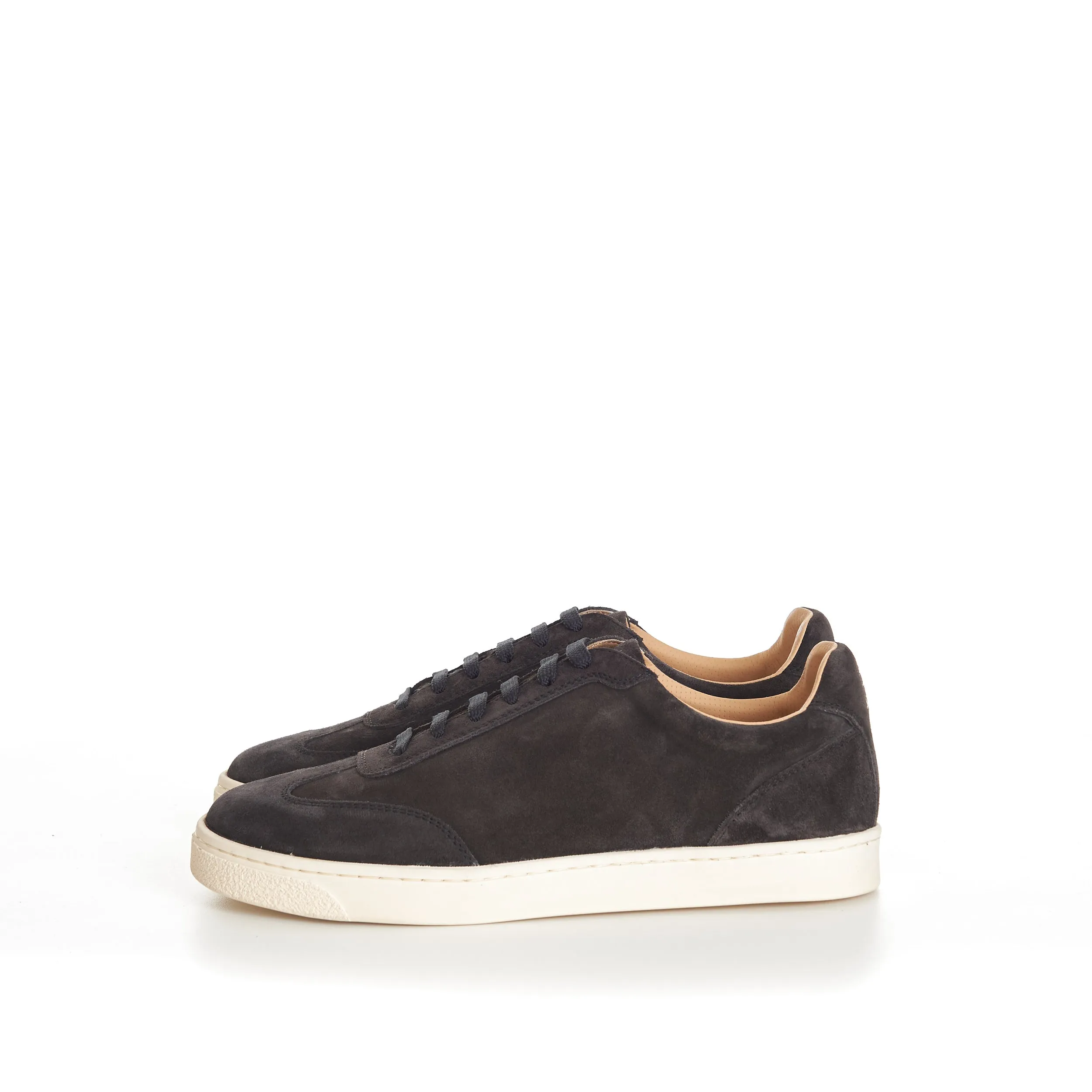 Anthracite Grey Suede Round Toe Lace-Up Sneakers