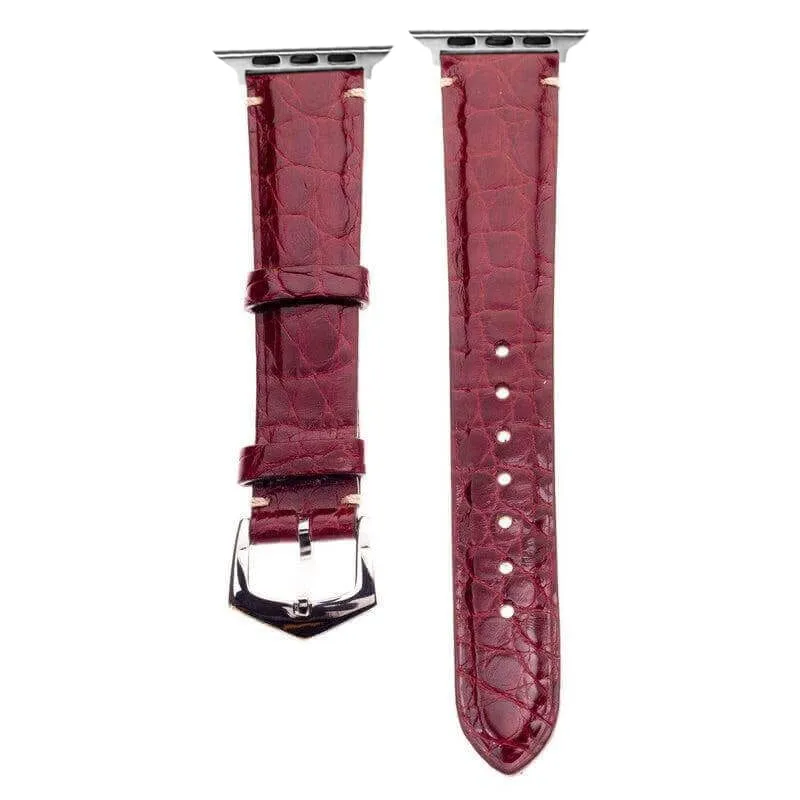 Apple Watch Strap ™  Burgundy Alligator Millennium Minimal Stitches