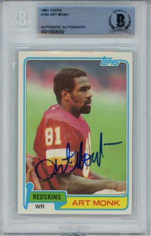 Art Monk Autographed 1981 Topps #194 Rookie Card Beckett Slab 42933