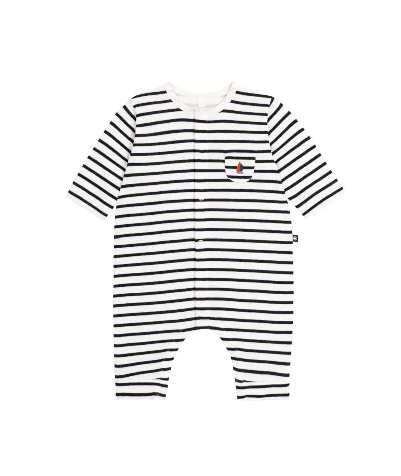Baby Striped Boat Romper in Navy Stirpe