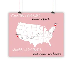 Best Friend Christmas Gift, Lovers, Boyfriend, Girlfriend Long Distance Relationship Map