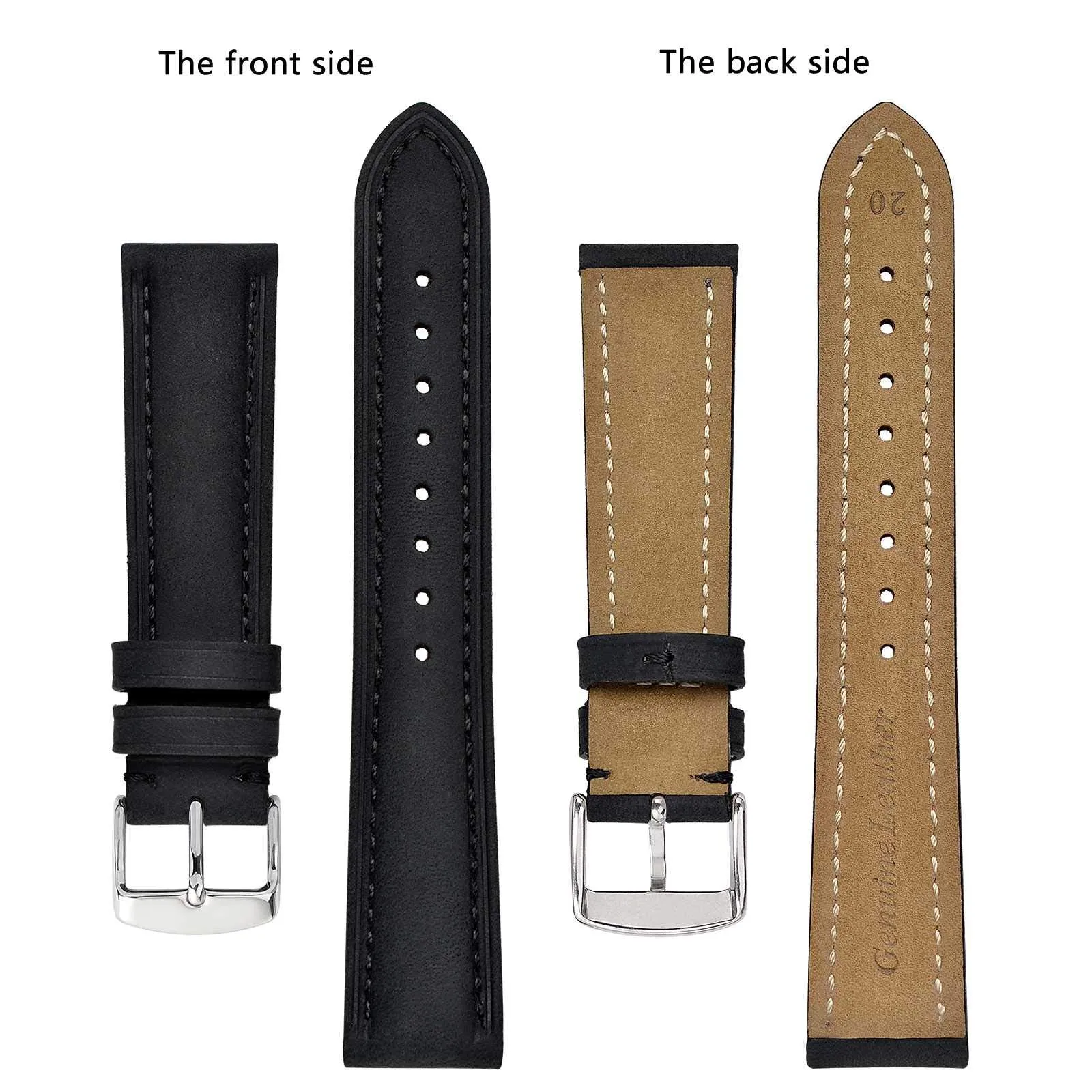BISONSTRAP Vintage Crazy Horse Leather  Watch Band with Stainless Steel Buckle