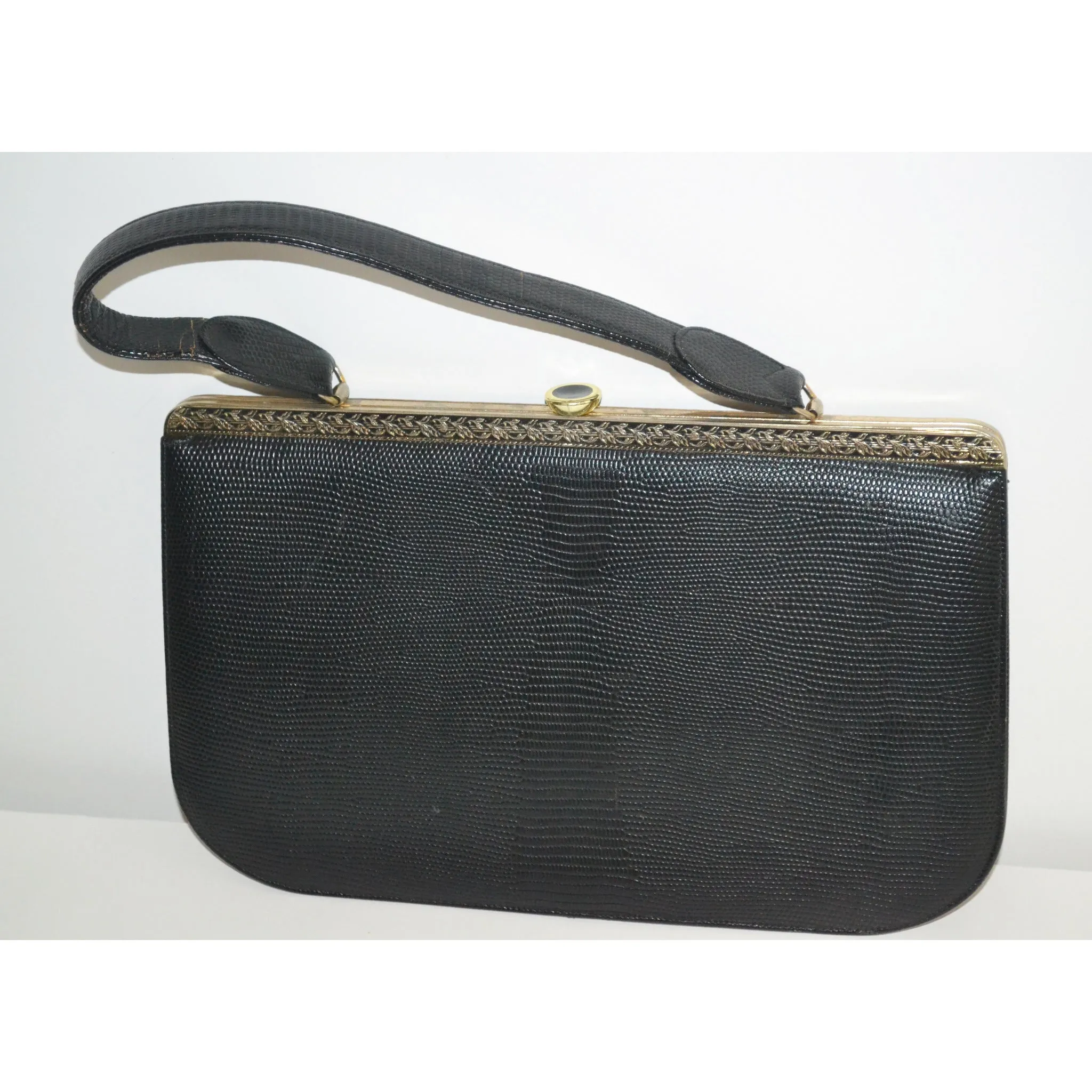 Black Faux Lizard Black Purse By Supreme