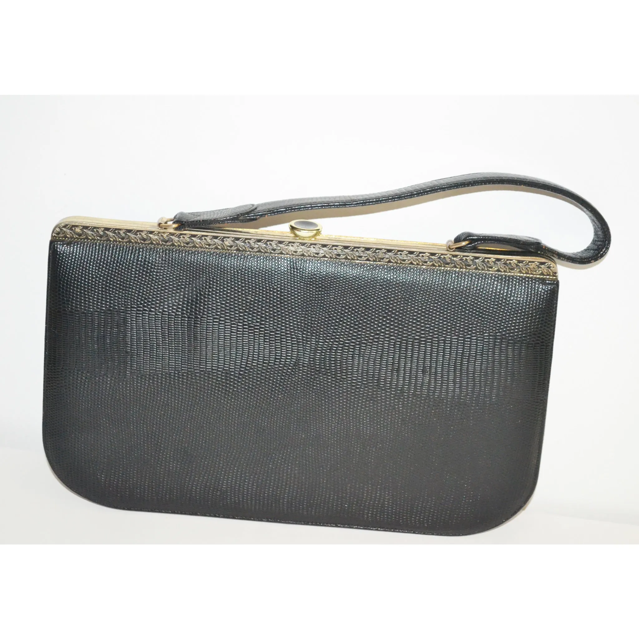 Black Faux Lizard Black Purse By Supreme