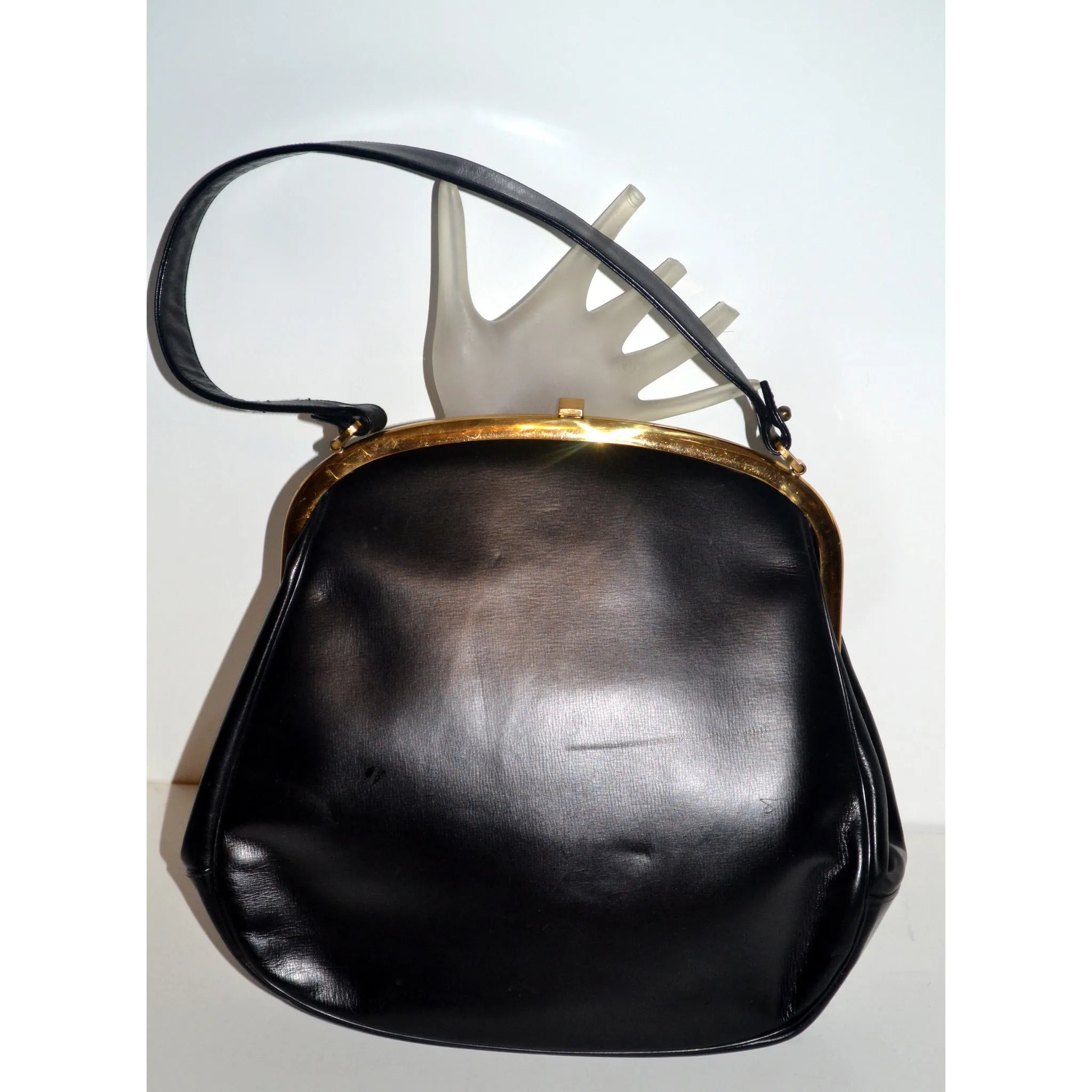 Black Leather Pleated Purse By Susan Gail