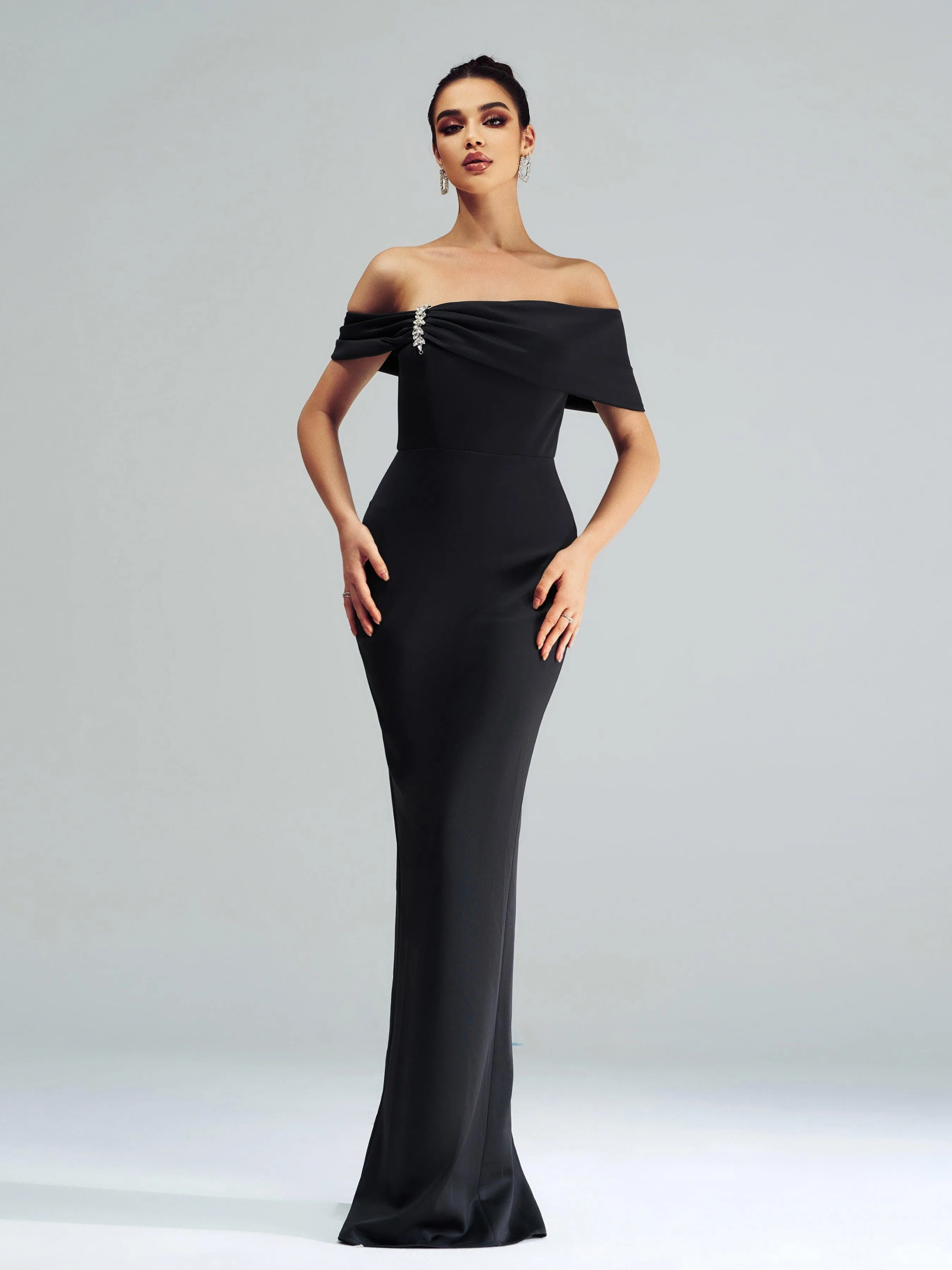 Black Off-shoulder Sheath Formal Dress RJ12070