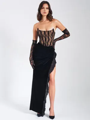 Black Strapless Lace Corset Formal Dress MYC1016