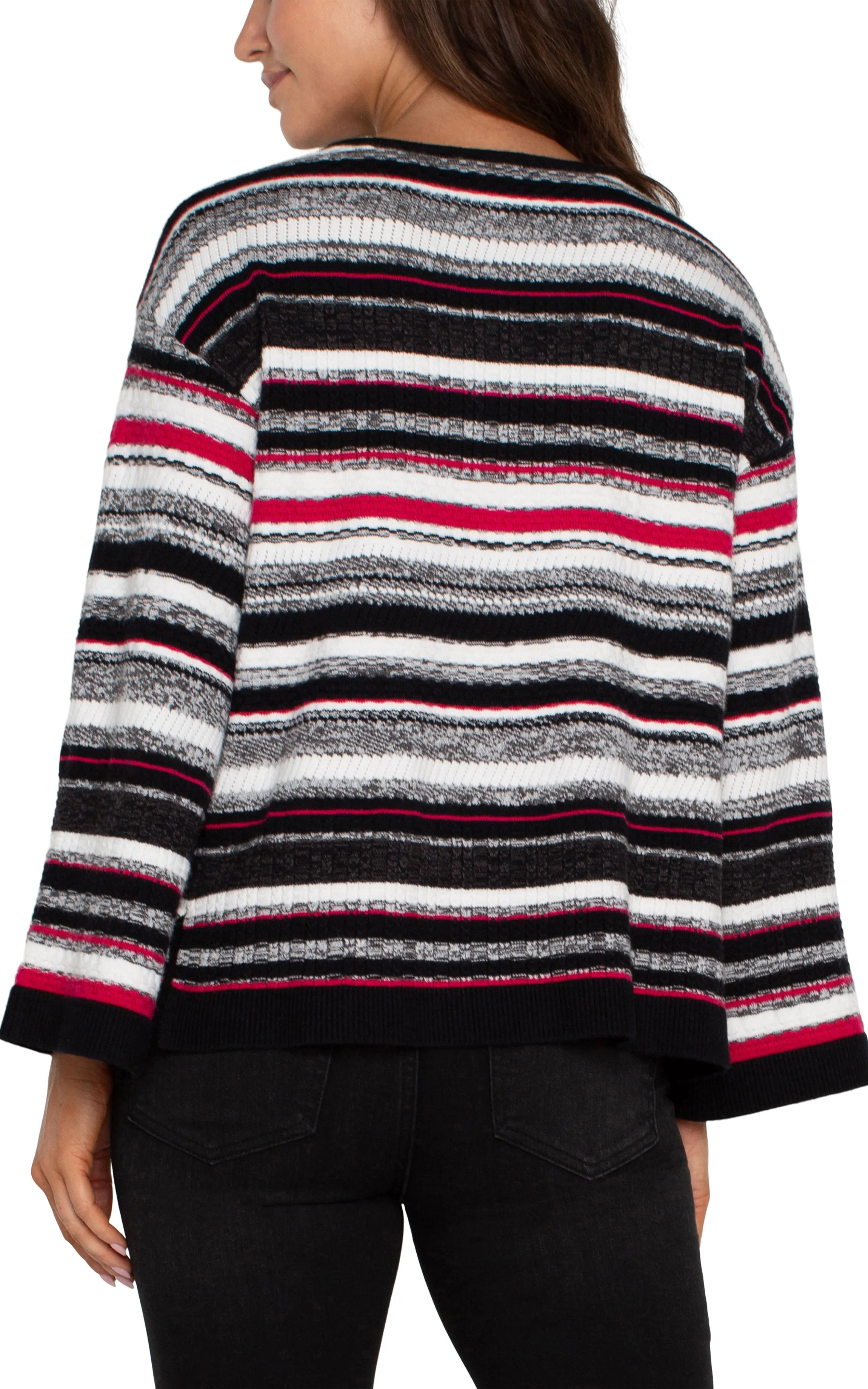 Boat Neck Textured Long Wide Slv Striped Sweater LM8A46SW98