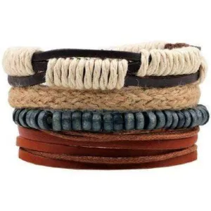 Boho Surfer Hemp and Leather Multilayer Bracelet Set