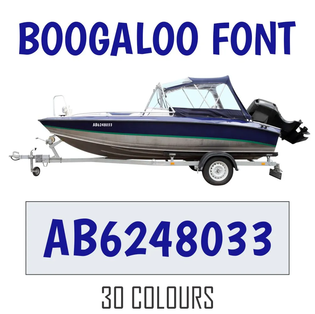 BOOGALOO FONT Boat Numbers | Pair   Extra Decal   Free Squeegee