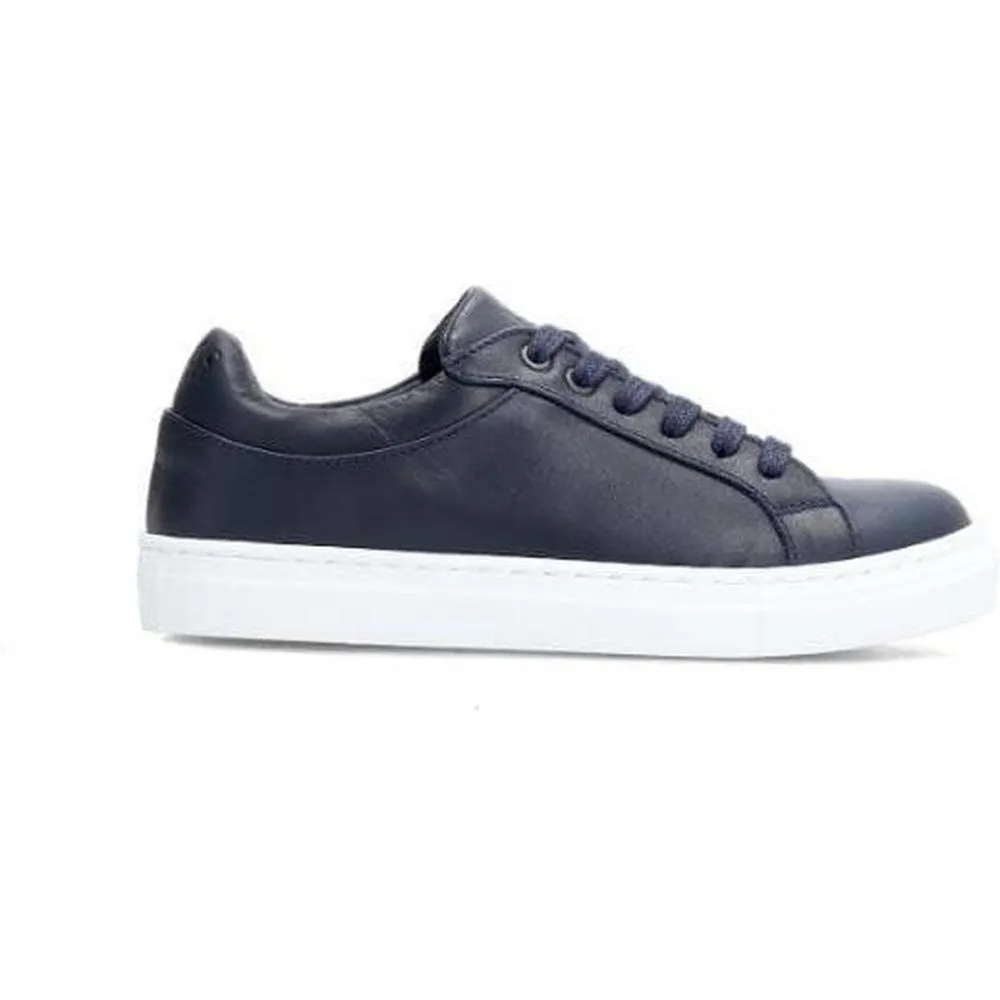 Boys Navy Leather Trainers