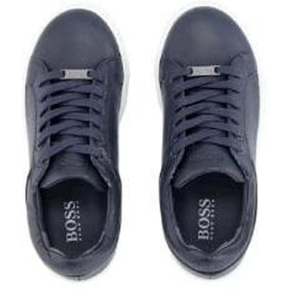 Boys Navy Leather Trainers