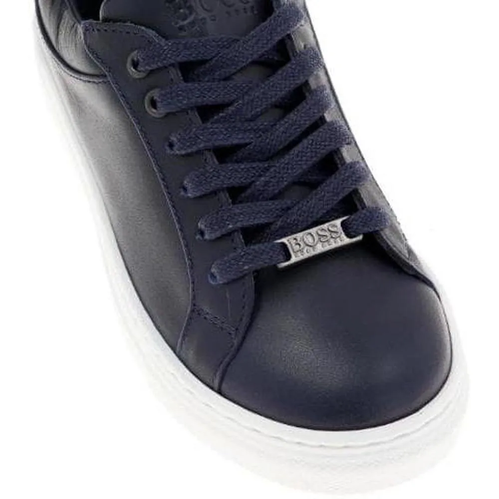 Boys Navy Leather Trainers