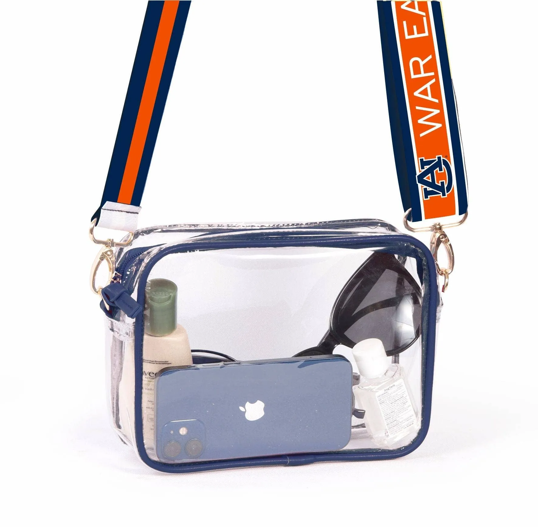 Bridget Clear Purse with Reversible Patterned Shoulder Straps - Auburn