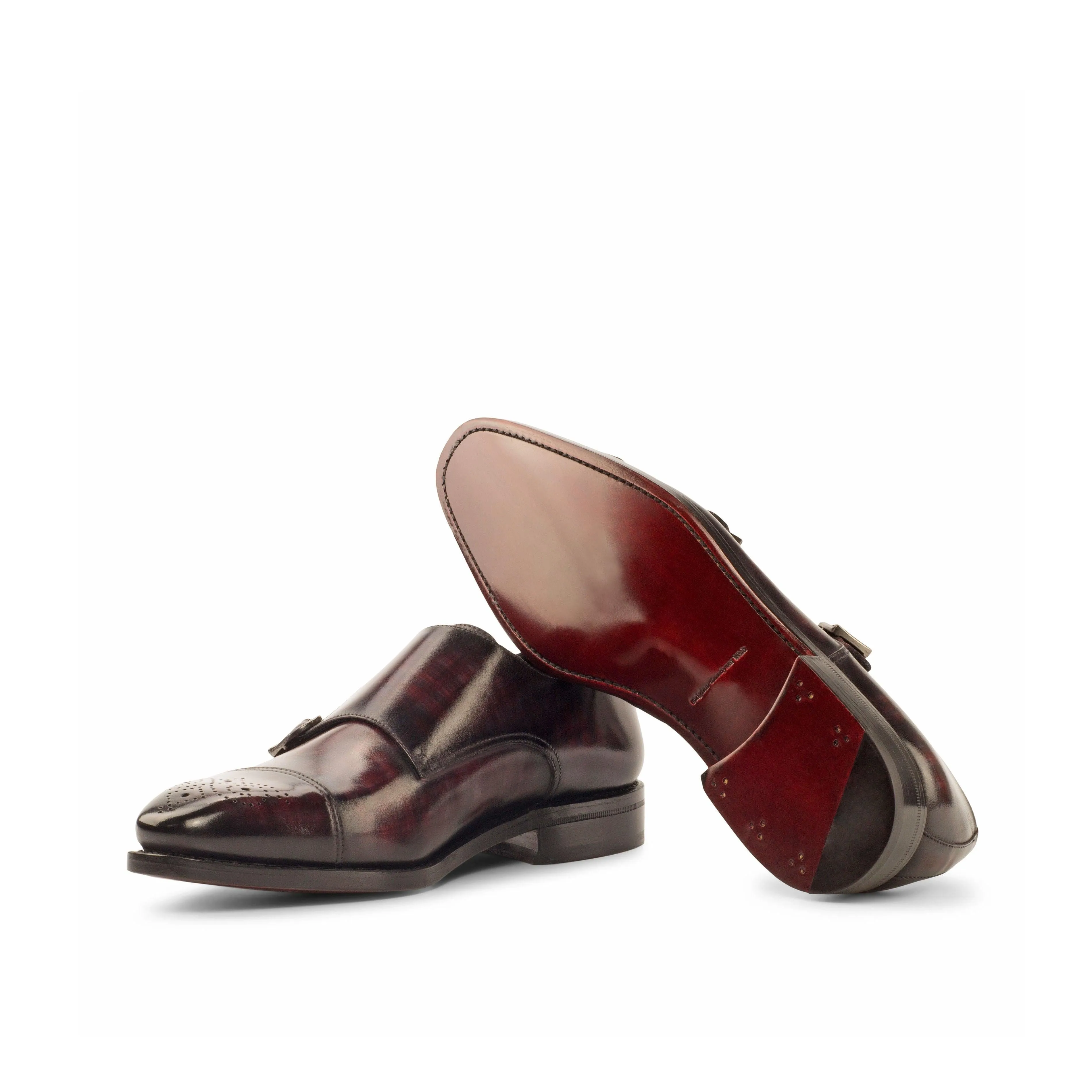 Burgundy Papiro Patina Leather Double Monk