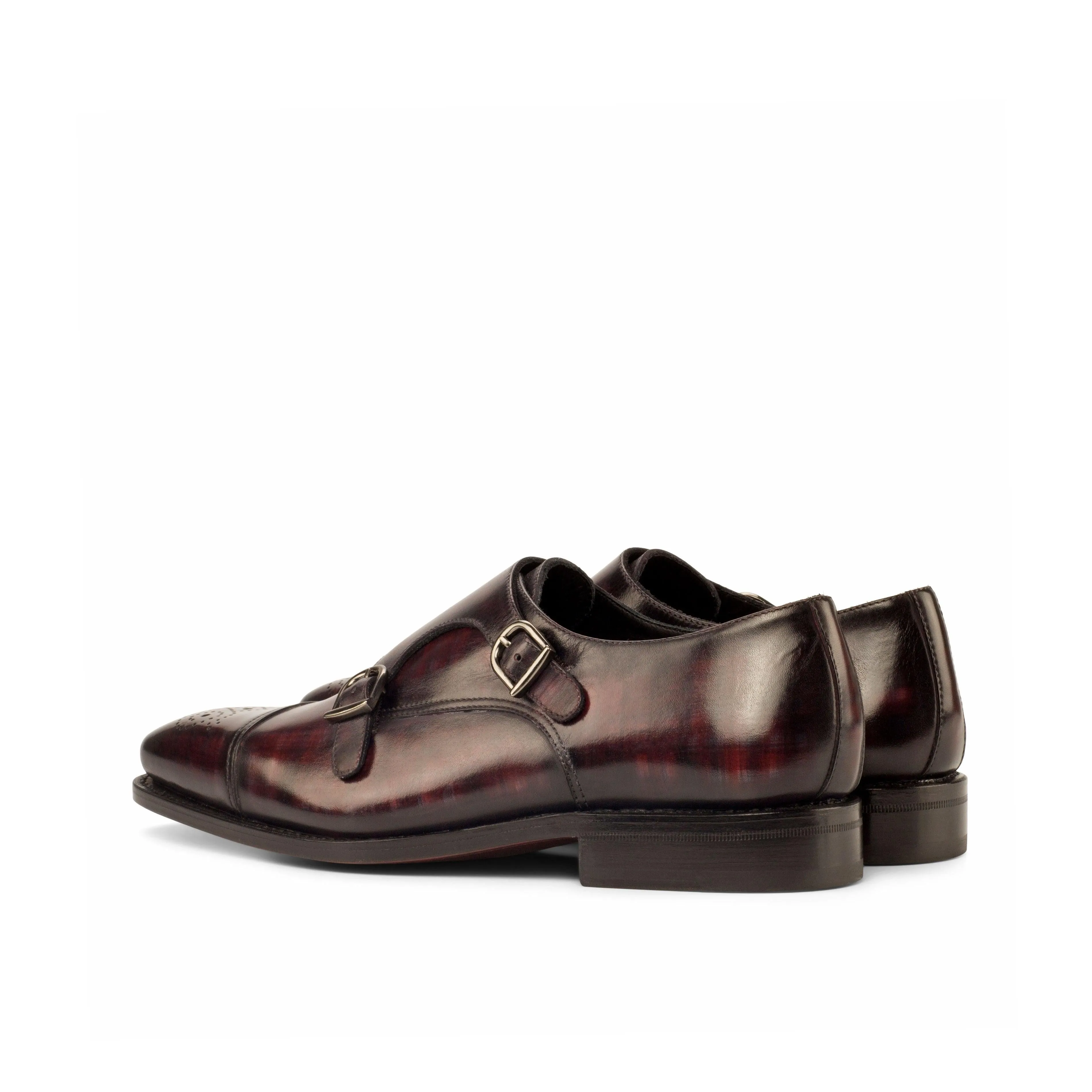 Burgundy Papiro Patina Leather Double Monk