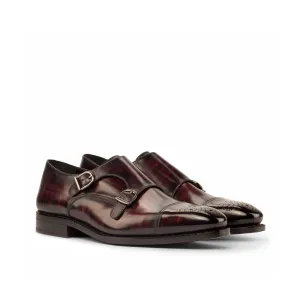 Burgundy Papiro Patina Leather Double Monk