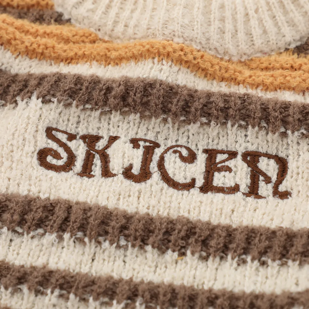 Casual Striped Letter Embroidery  Sweater