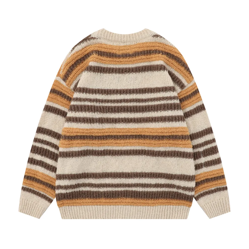 Casual Striped Letter Embroidery  Sweater