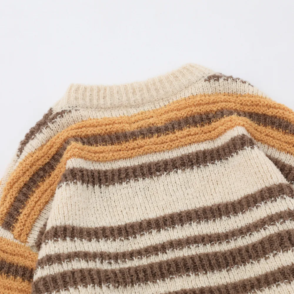 Casual Striped Letter Embroidery  Sweater