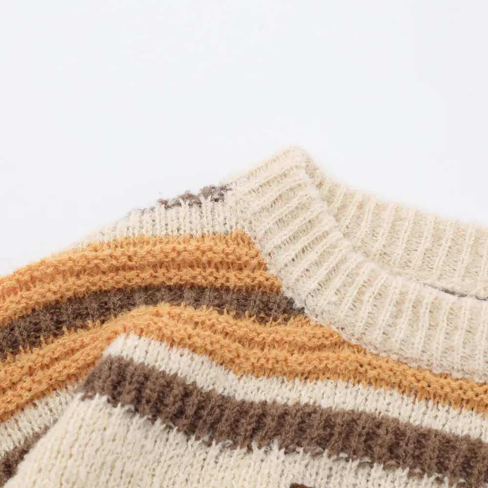 Casual Striped Letter Embroidery  Sweater