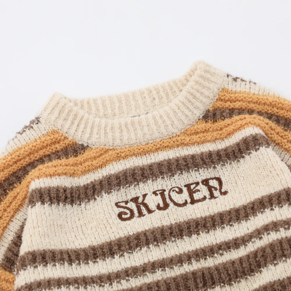 Casual Striped Letter Embroidery  Sweater